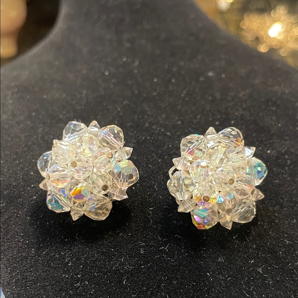 Crystal Flower Clip Back Earrings